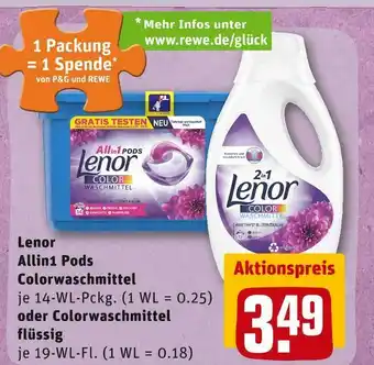 REWE Lenor allin1 pods colorwaschmittel oder colorwaschmittel flüssig Angebot