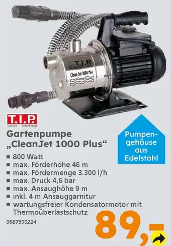 Globus Baumarkt T.I.P. Gartenpumpe ,,CleanJet 1000 Plus" Angebot
