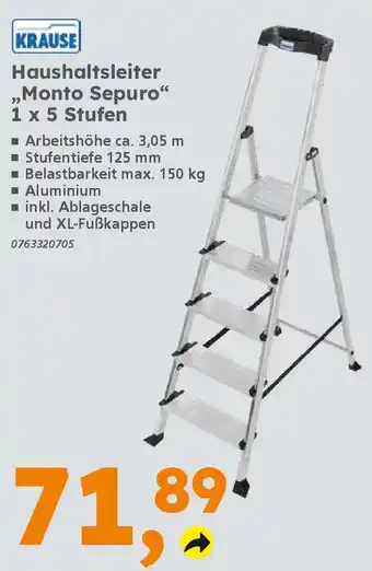 Globus Baumarkt KRAUSE Haushaltsleiter ,,Monto Sepuro" 1 x 5 Stufen Angebot