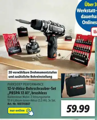 Lidl Parkside Performance 12-v-akku-bohrschrauber-set „pbspa 12 A1” Brushless Angebot