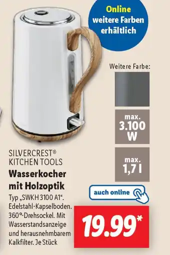 Lidl SILVERCREST KITCHEN TOOLS Wasserkocher mit Holzoptik Typ „SWKH 3100 A1" Angebot