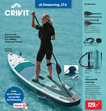 Lidl CRIVIT Allround-SUP, aufblasbar 3-Finnensystem. Angebot