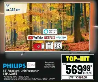 METRO Philips 65” Ambilight Uhd Fernseher 65PUS7855 Angebot