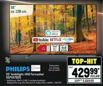 METRO Philips 55” Ambilight Uhd Fernseher 55PUS7805 Angebot