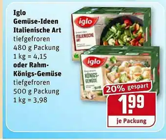 REWE Iglo Gemüse-ldeen Italienische Art Oder Rahmkönig-gemüse Angebot