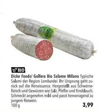 CITTI Markt Dicke Foods-golfera Bio Salame Milano Angebot