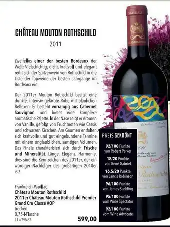 CITTI Markt Chateau Mouton Rothschild 2011er Chateau Mouton Rothschild Premier Grand Cru Classe AOP Angebot