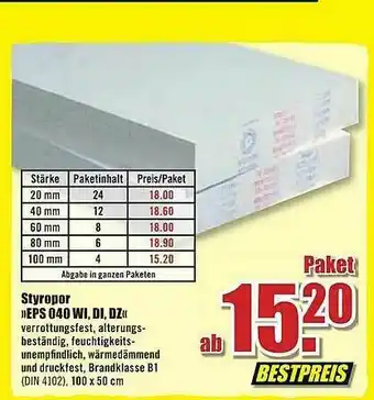 B1 Discount Baumarkt Styropor Eps 040wi, Di, Dz Angebot