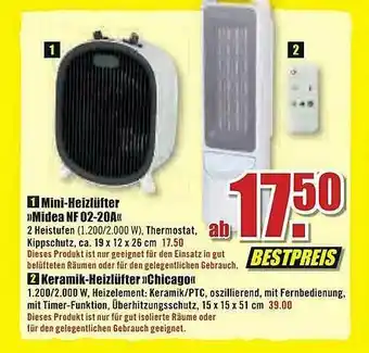 B1 Discount Baumarkt Mini-heizlüfter „midea Mf 02-20a” Oder Keramik-heizlüfter „chicago” Angebot