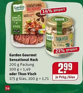 REWE Garden Gourmet Sensational Hack Oder Thun-visch Angebot