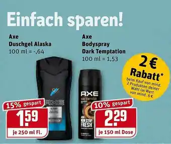 REWE Axe Duschgel Alaska, Axe Bodyspray Dark Temptation Angebot