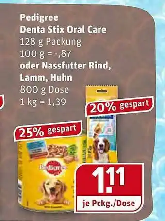 REWE Pedigree Denta Stix Oral Care Oder Nassfutter Rind, Lamm, Huhn Angebot