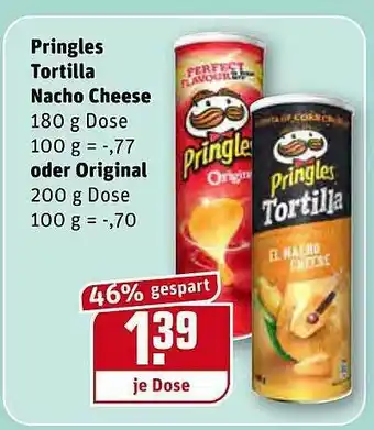 REWE Pringles Tortilla Nacho Cheese Oder Original Angebot