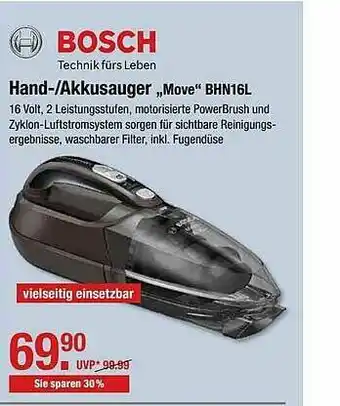 V Markt Bosch Hand- Akkusauger „move” Bhn16l Angebot