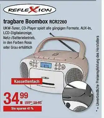 V Markt Reflexion Tragbare Boombox RCR2260 Angebot