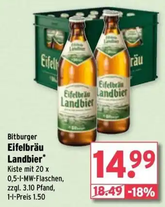 Wasgau Bitburger Eifelbräu Landbier 20x0,5 L Angebot