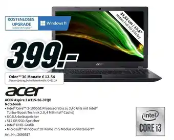 MediaMarkt Acer aspire 3 a315-56-37qb notebook Angebot