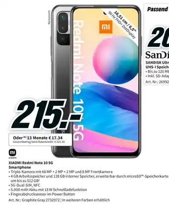 MediaMarkt Xiaomi redmi note 10 5g Angebot