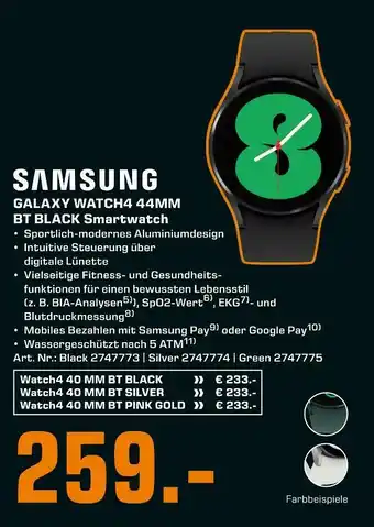 Saturn Samsung galaxy watch4 44mm bt black smartwatch Angebot