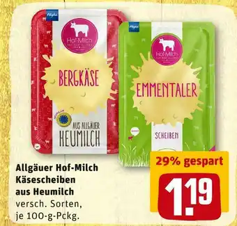 REWE Allgäuer hof-milch käsescheiben aus heumilch Angebot