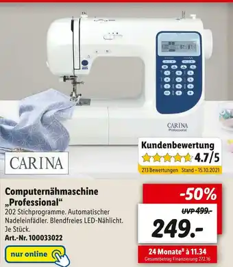 Lidl Carina computernähmaschine „professional“ Angebot