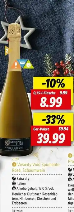 Lidl Vivacity Vino Spumante Rosé, Schaumwein Angebot