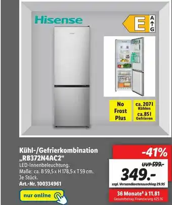 Lidl Hisense Kühl Gefrierkombination Rb372n4ac2 Angebot