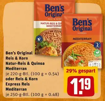 REWE Ben’s original reis & korn oder express natur-reis & quinoa mediterran oder reis mediterran Angebot