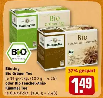 REWE Bünting bio grüner tee oder bio fenchel-anis-kümmel tee Angebot