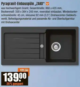 V Baumarkt Pyragranit-Einbauspüle „ZAKO“ Angebot