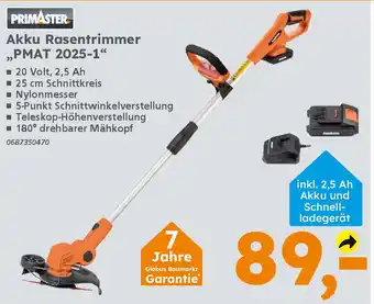 Globus Baumarkt PRIMASTER Akku Rasentrimmer ,,PMAT 2025-1" Angebot