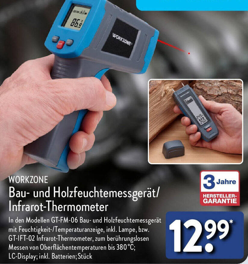 WORKZONE Bau und Holzfeuchtemessgerät/ InfrarotThermometer Angebot bei