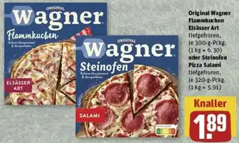 REWE Original Wagner Flammkuchen Elsässer Art 300 g oder Steinofen Pizza Salami 320 g Pckg. Angebot