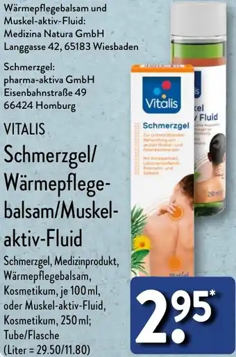 Aldi Nord VITALIS Schmerzgel/ Wärmepflegebalsam/Muskelaktiv-Fluid Angebot