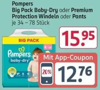 Rossmann Pampers Big Pack Baby-Dry oder Premium Protection Windeln oder Pants 34 - 78 Stück Angebot