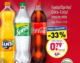 Aldi Nord Coca-cola, Fanta, Sprite Oder Mezzo Mix 1,25L Angebot