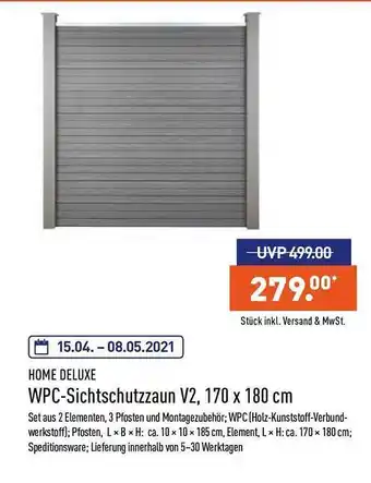 Aldi Nord Home Deluxe Wpc-sichtschutzzaun V2 170 X 180 Cm Angebot