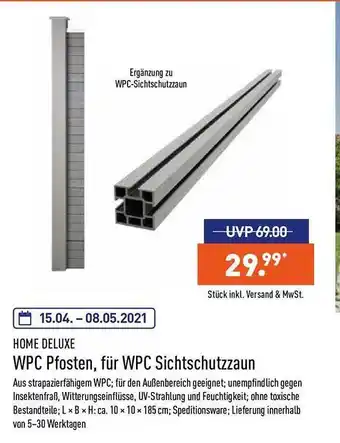 Aldi Nord Home Deluxe Wpc Pfosten, Für Wpc Sichtschutzzaun Angebot