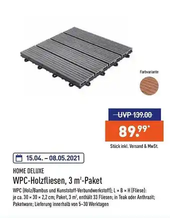 Aldi Nord Home Deluxe Wpc-holzfliesen, 3 M²-paket Angebot