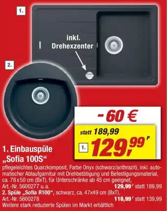 toom Baumarkt Einbauspüle ,,Sofia 100S" Angebot