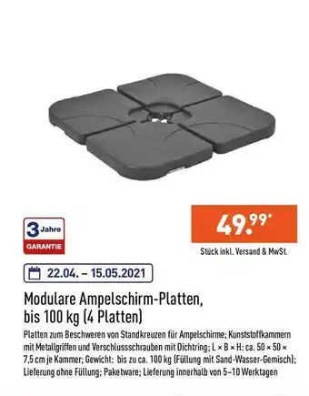 Aldi Nord Modulare Ampelschirm-platten, Bis 100 Kg (4 Platten) Angebot