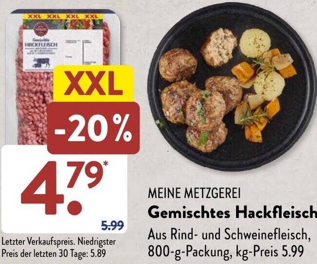 MEINE METZGEREI Gemischtes Hackfleisch 800 g Packung Angebot bei Aldi Süd
