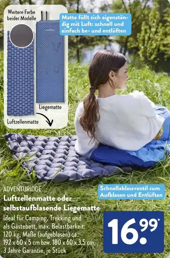 Aldi Süd ADVENTURIDGE Luftzellenmatte oder selbstaufblasende Liegematte Angebot