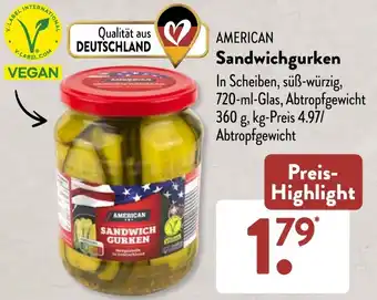 Aldi Süd AMERICAN Sandwichgurken 720 ml Glas Angebot