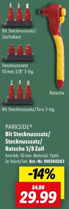 Lidl PARKSIDE Bit Stecknusssatz/ Stecknusssatz/ Ratsche 3/8 Zoll Angebot