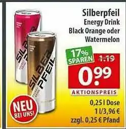 Getränkeland Silberpfeil Energy Drink, Black Orange Oder Watermelon Angebot