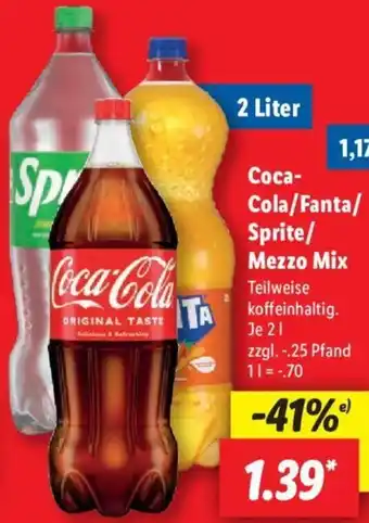 Lidl Coca- Cola/Fanta/ Sprite/ Mezzo Mix 2 Liter Angebot