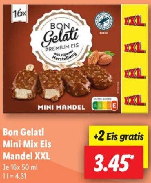 Bon Gelati Mini Mix Eis Mandel XXL 16x50 ml Angebot bei Lidl