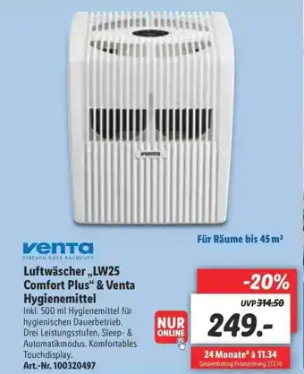 Lidl Venta Luftwäscher „lw25 Comfort Plus” & Venta Hygienemittel Angebot