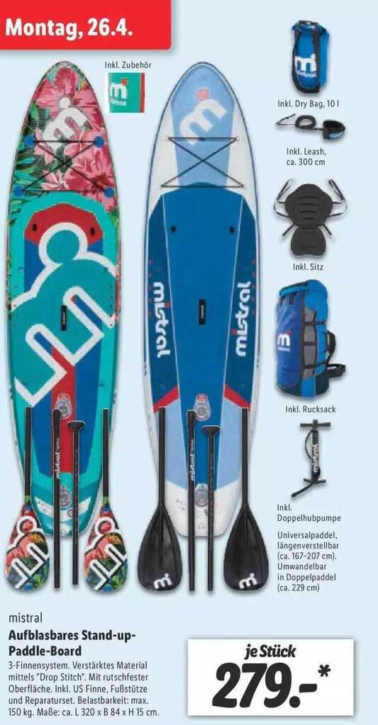 Mistral Aufblasbares Standup Paddle Board Angebot bei Lidl